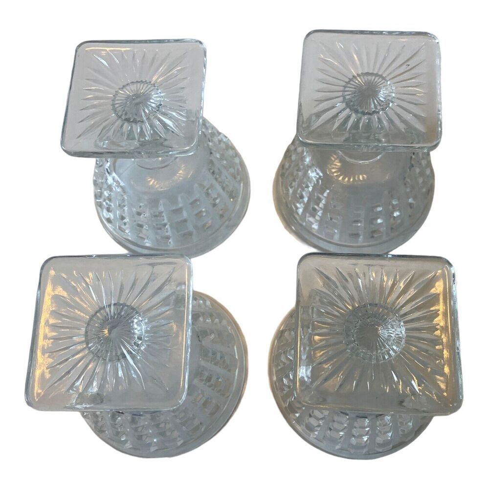 Set of 4 Imperial Monticello Waffle Crystal Glass Sherbets w Square Base - Picture 3 of 8